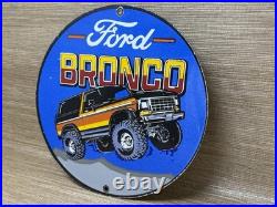 Vintage Ford Bronco Porcelain Sign Gas Automobile Service Motor Co Trucks Dealer