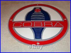 Vintage Ford Cobra Mustang Car Snake 11 3/4 Porcelain Metal Gasoline & Oil Sign