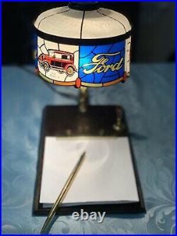Vintage Ford Dealer Desk Lamp Tiffany Style Plastic Shade From 1970s. (ALST)