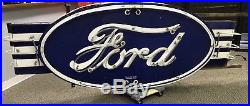 Vintage Ford Double Sided Porcelain Dealership Neon Sign Gas Oil Chevy