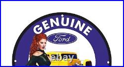 Vintage Ford Genuine Parts Car Motors Service Pinup Girl Porcelain Enamel Sign