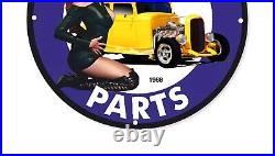 Vintage Ford Genuine Parts Car Motors Service Pinup Girl Porcelain Enamel Sign