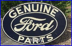 Vintage Ford Genuine Parts Double Sided Metal Sign 1940's Parkersburg WV Dealer