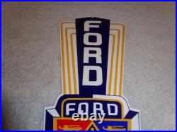 Vintage Ford Jubilee Diecut Car & Truck Dealer 13 Baked Metal Gasoline Oil Sign