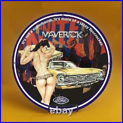 Vintage Ford Maveric Gasoline Porcelain Gas Service Station Auto Pump Plate Sign