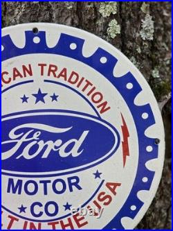 Vintage Ford Motor Co. Built In The U. S. A. Porcelain Dealership Sign 12