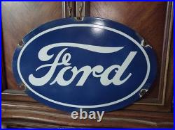 Vintage Ford Motor Co. Oval Porcelain Sign Detroit Gas Sales Service Auto Parts