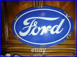 Vintage Ford Motor Co. Oval Porcelain Sign Detroit Gas Sales Service Auto Parts