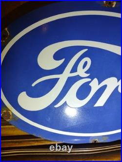 Vintage Ford Motor Co. Oval Porcelain Sign Detroit Gas Sales Service Auto Parts