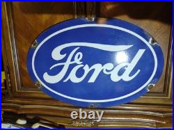 Vintage Ford Motor Co. Oval Porcelain Sign Detroit Gas Sales Service Auto Parts