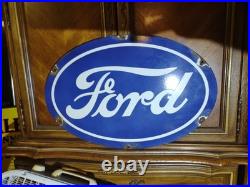 Vintage Ford Motor Co. Oval Porcelain Sign Detroit Gas Sales Service Auto Parts