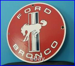 Vintage Ford Motor Co Porcelain Gas Bronco Service Mustang Dealership Pump Sign