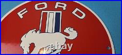 Vintage Ford Motor Co Porcelain Gas Bronco Service Mustang Dealership Pump Sign