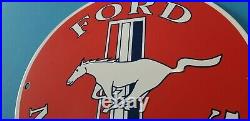 Vintage Ford Motor Co Porcelain Gas Service Mustang Dealership Pump Plate Sign