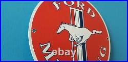 Vintage Ford Motor Co Porcelain Gas Service Mustang Dealership Pump Plate Sign