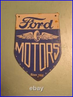 Vintage Ford Motor Co. Porcelain Sign Detroit Car Gas Sales Service Auto Parts