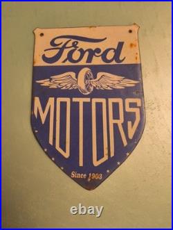 Vintage Ford Motor Co. Porcelain Sign Detroit Car Gas Sales Service Auto Parts