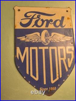 Vintage Ford Motor Co. Porcelain Sign Detroit Car Gas Sales Service Auto Parts