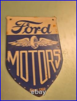 Vintage Ford Motor Co. Porcelain Sign Detroit Car Gas Sales Service Auto Parts
