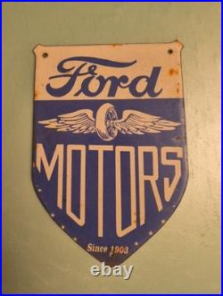 Vintage Ford Motor Co. Porcelain Sign Detroit Car Gas Sales Service Auto Parts