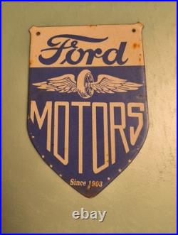 Vintage Ford Motor Co. Porcelain Sign Detroit Car Gas Sales Service Auto Parts
