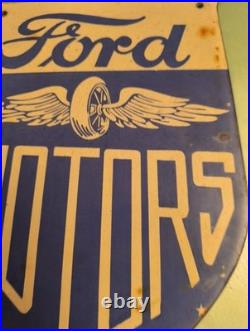 Vintage Ford Motor Co. Porcelain Sign Detroit Car Gas Sales Service Auto Parts