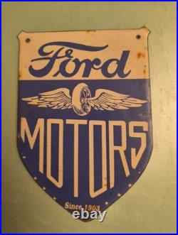 Vintage Ford Motor Co. Porcelain Sign Detroit Car Gas Sales Service Auto Parts