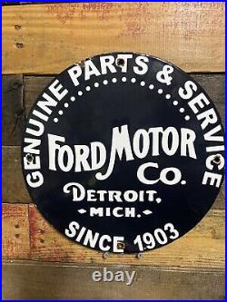 Vintage Ford Motor Company Porcelain Sign Genuine Parts & Service Automobile