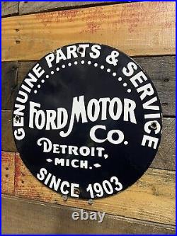 Vintage Ford Motor Company Porcelain Sign Genuine Parts & Service Automobile