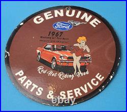 Vintage Ford Motor Porcelain Mustang Fastback Gas Automobile Service Pump Sign