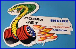 Vintage Ford Motors Sign Cobra Jet Sales Service Shelby Gas Oil Porcelain Sign