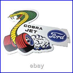 Vintage Ford Motors Sign Cobra Jet Sales Shelby Porcelain Gas Station Sign