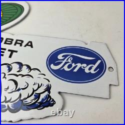 Vintage Ford Motors Sign Cobra Jet Sales Shelby Porcelain Gas Station Sign