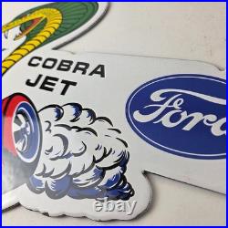 Vintage Ford Motors Sign Cobra Jet Sales Shelby Porcelain Gas Station Sign