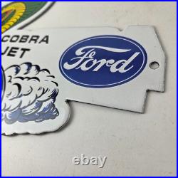 Vintage Ford Motors Sign Cobra Jet Sales Shelby Porcelain Gas Station Sign