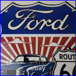 Vintage Ford Motors Sign Porcelain Route 66 Mustang Gas Pump Shield Sign