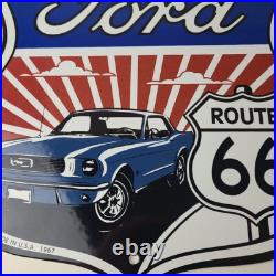 Vintage Ford Motors Sign Porcelain Route 66 Mustang Gas Pump Shield Sign