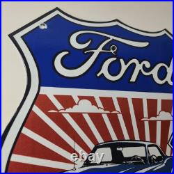 Vintage Ford Motors Sign Porcelain Route 66 Mustang Gas Pump Shield Sign