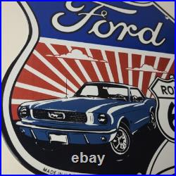 Vintage Ford Motors Sign Porcelain Route 66 Mustang Gas Pump Shield Sign