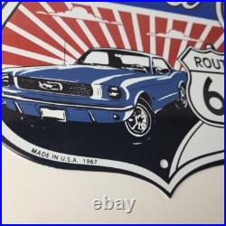 Vintage Ford Motors Sign Porcelain Route 66 Mustang Gas Pump Shield Sign