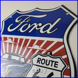 Vintage Ford Motors Sign Porcelain Route 66 Mustang Gas Pump Shield Sign