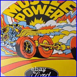 Vintage Ford Muscle Power Sign Automobile Service Station Gas Pump Sign