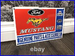 Vintage Ford Mustang Genuine Parts Porcelain Sales Dealership Gas Station Sign