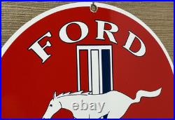 Vintage Ford Mustang Porcelain Sign Gas Automobile Service Motor Co Tucks Dealer