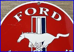 Vintage Ford Mustang Porcelain Sign Gas Automobile Service Motor Co Tucks Dealer