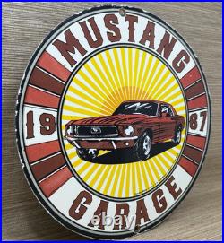 Vintage Ford Mustang Porcelain Sign Gas Automobile Service Motor Co Tucks Dealer
