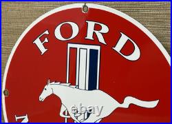 Vintage Ford Mustang Porcelain Sign Gas Automobile Service Motor Co Tucks Dealer