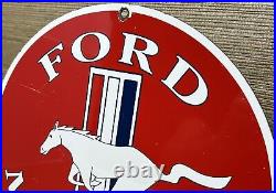 Vintage Ford Mustang Porcelain Sign Gas Automobile Service Motor Co Tucks Dealer