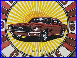 Vintage Ford Mustang Porcelain Sign Gas Automobile Service Motor Co Tucks Dealer