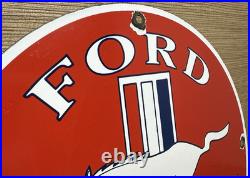 Vintage Ford Mustang Porcelain Sign Gas Automobile Service Motor Co Tucks Dealer